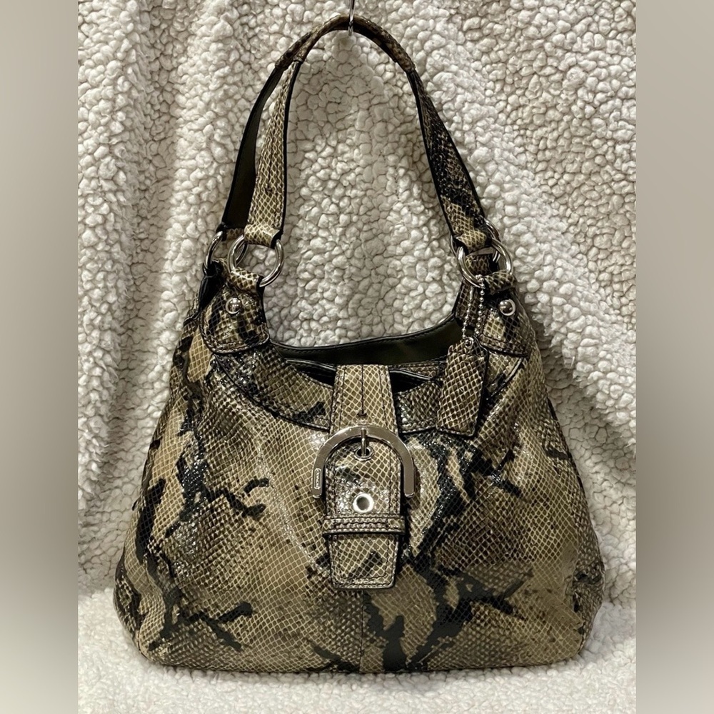 Coach Soho Lynn Faux Python Embossed 3 Compartment Snakeskin Hobo Bag
